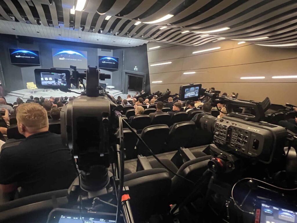 2 camera film a lecture in Alderley Park, Manchester.