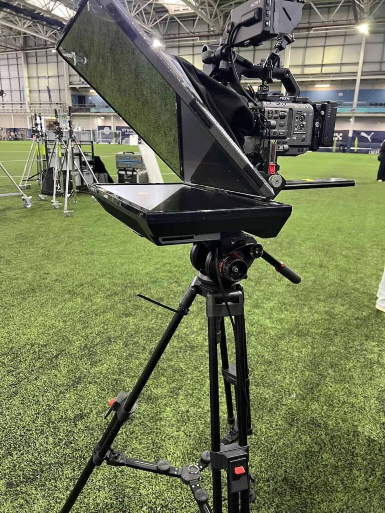 Autocue on training pitch at Manchester City